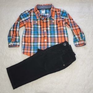 Baby Plaid and Corduroy Outfit 18mo